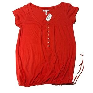 Aeropostale Womens Orange Henley Bubble Hem Short Sleeve Top NWT Size M Y2K